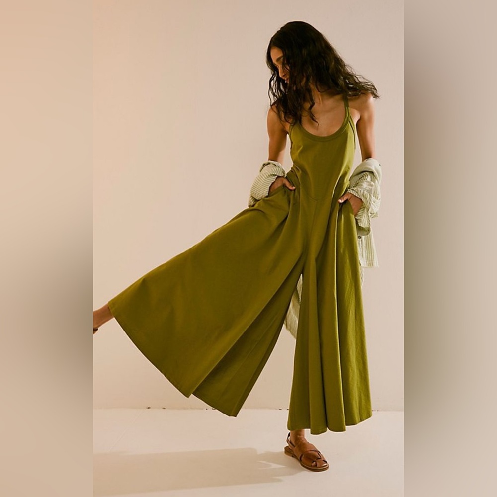 Free People Olive Green Wide-Leg Jumpsuit